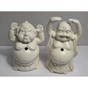 Set Of 2 Vintage Benihana Tiki SUMO WRESTLERS Mugs White Ceramic JAPAN